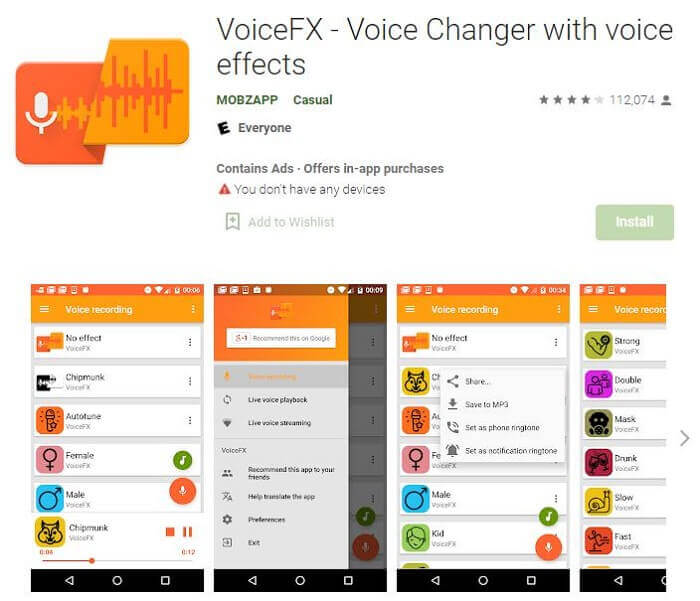 voicefx app-grænseflade