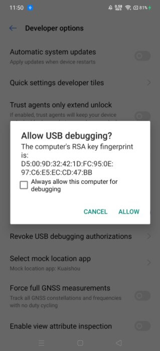 Aktivér USB-fejlfinding