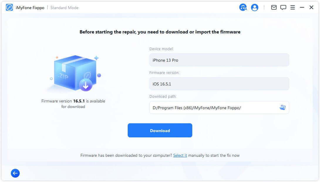 download firmware i standardtilstand