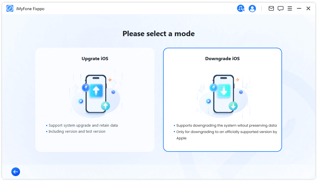 Vælg iOS Degrade på iMyfone Fixppo