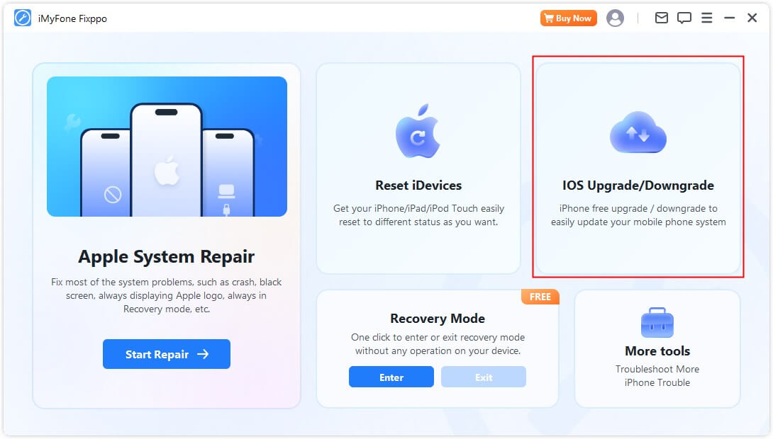  Vælg Opdatering/nedgradering af iOS i Fixppo
