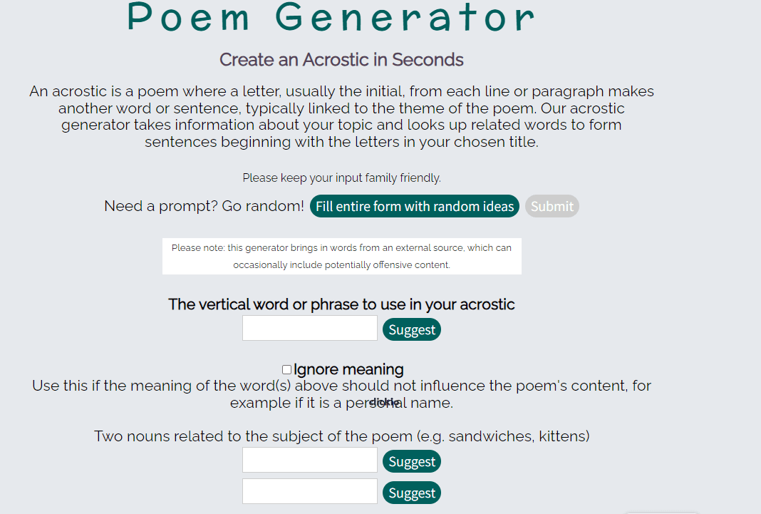 Generador de acrósticos-Poema generator