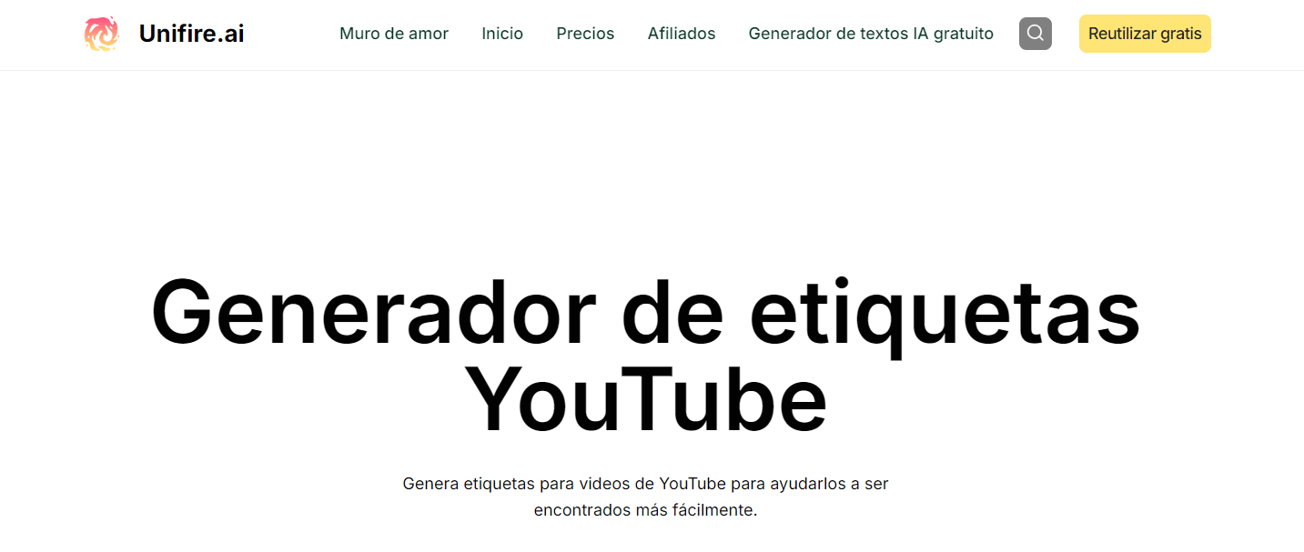 Unifire.ai - generador de etiquetas de Youtube