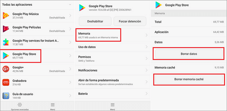 borrar cache de play store