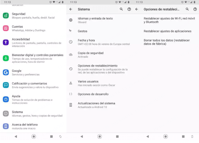 Restablecer de fábrica desde Recovery