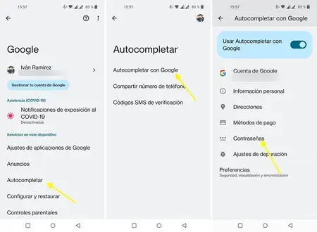 Administrar contraseña de cuenta de Google