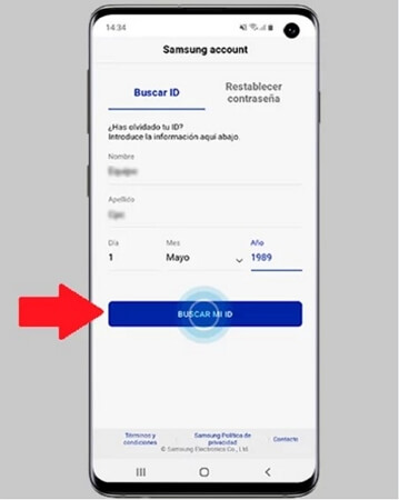 Buscar ID de cuenta de Samsung