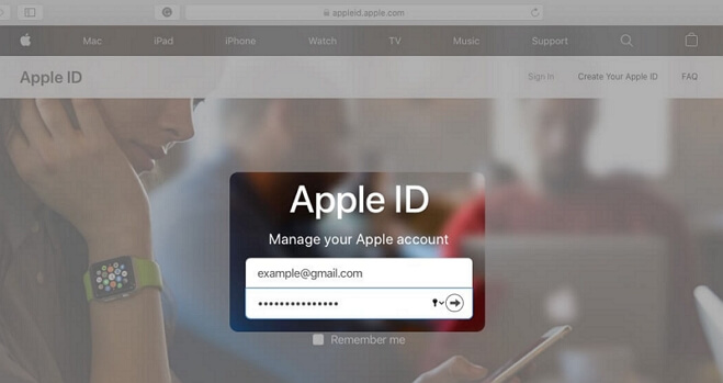 Ingresar el ID de Apple en el sitio web