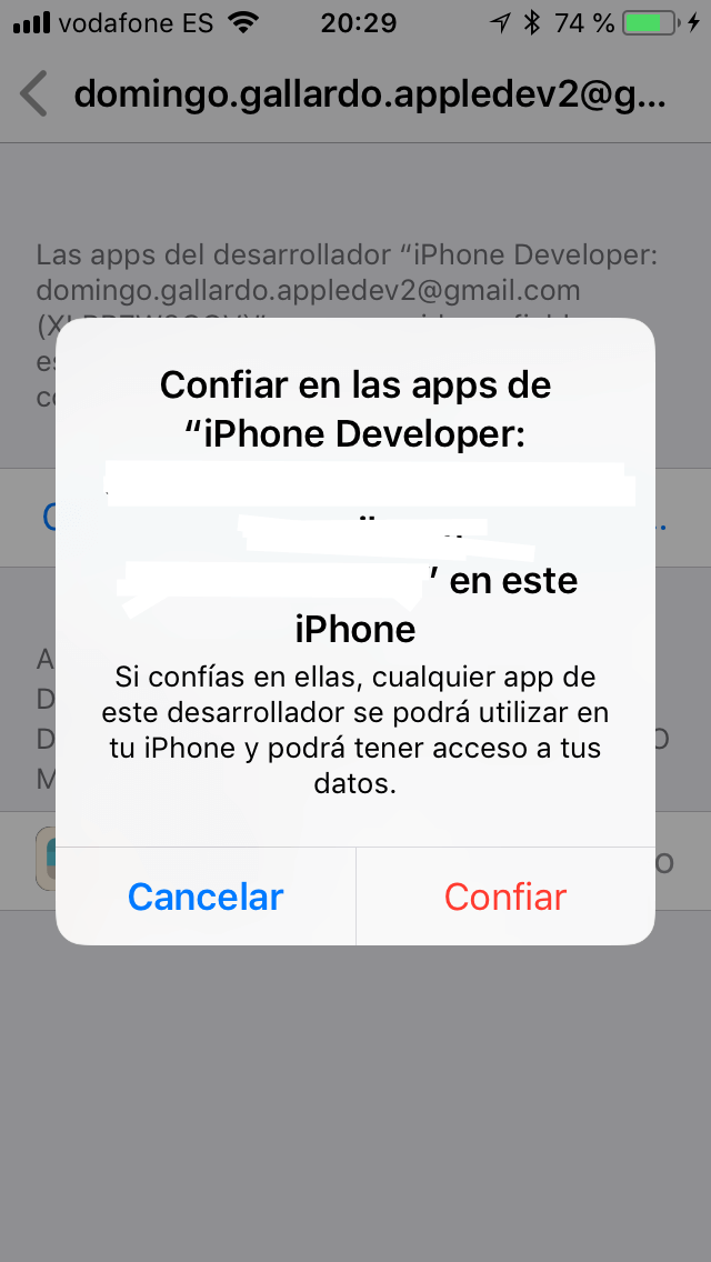 confiar el desarrollador de iPhone