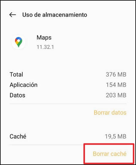 Borrar datos de caché en Android cuando mi google maps no funciona