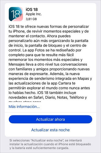 Actualizar la versión de iOS