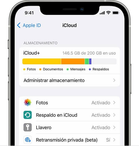 Verificar el espacio de almacenamiento iPhone iCloud