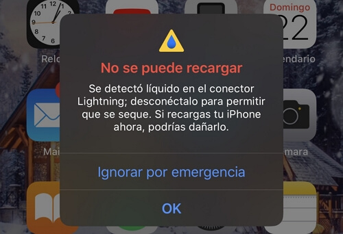 Se detectó líquido en el conector lightning pero no está mojado