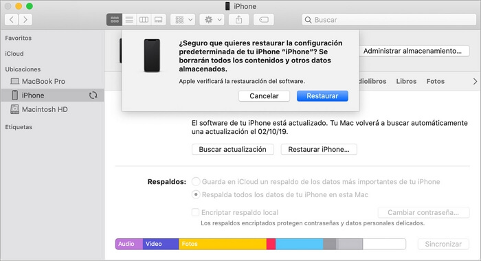 restaurar iPhone de fabrica con iTunes