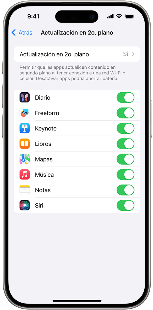 Desactivar la actualización en segundo plano para arreglar mi iPhone se calienta