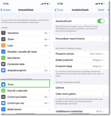 activar AssistiveTouch en iPhone