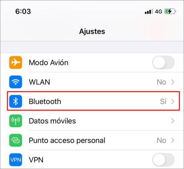 activar Bluetooth de iPhone