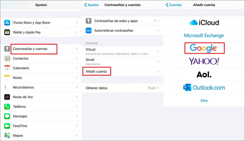 Cómo hacer backup de contactos en iPhone a Gmail/Outlook