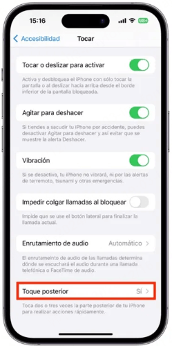 activar Toque posterior en iphone