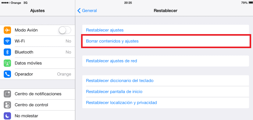 Borrar contenidos y ajustes de iPad