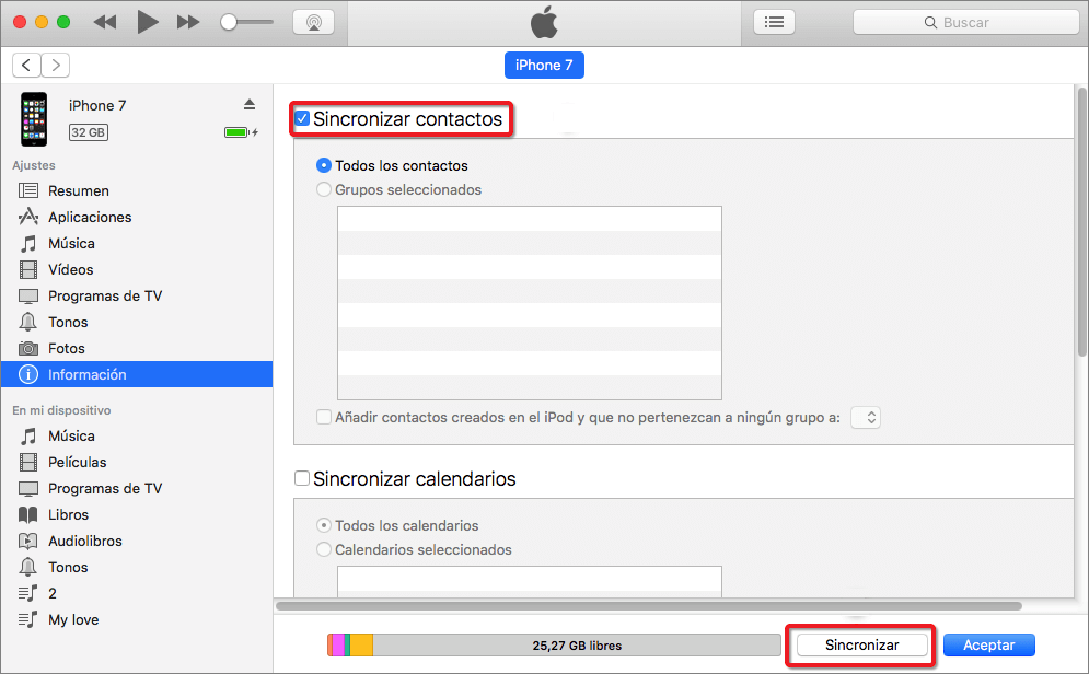 exportar contactos iPhone en Gmail con iTunes