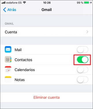  importar contactos de Gmail en iPhone con cuenta existente