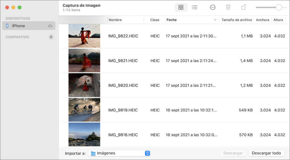 Importar fotos iPhone a disco duro externo con Captura de Imagen