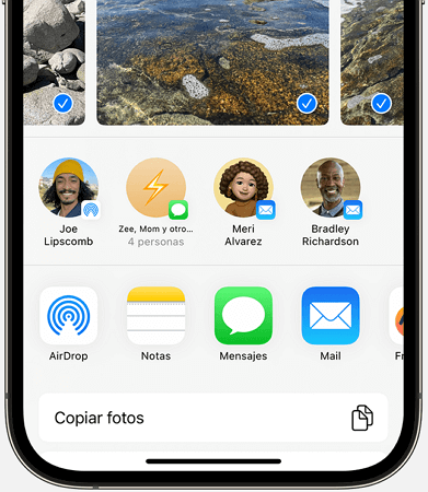 pasar los datos de un iPhone a otro por AirDrop