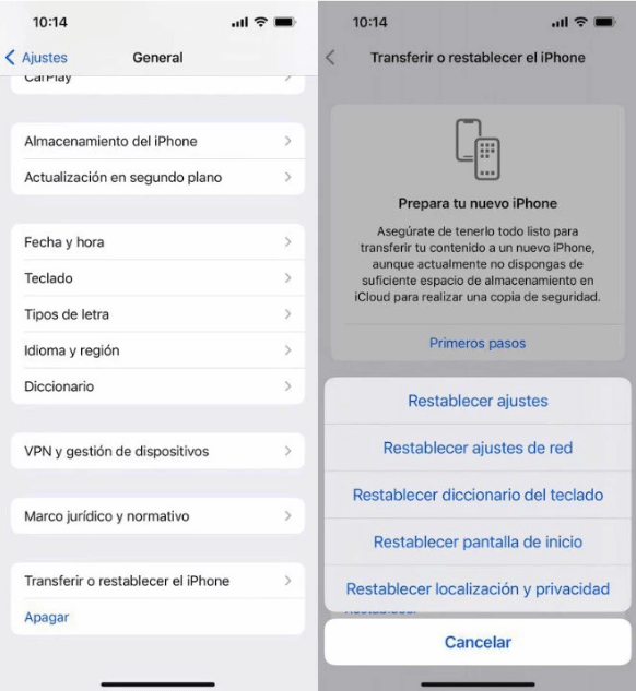 Restablecer los ajustes del iPhone