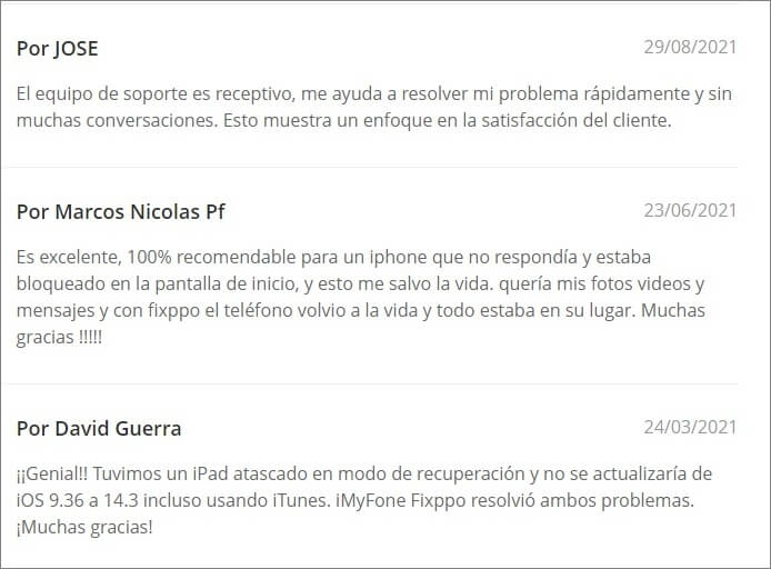 feedback de otros usuarios de reparación de iOS con Fixppo