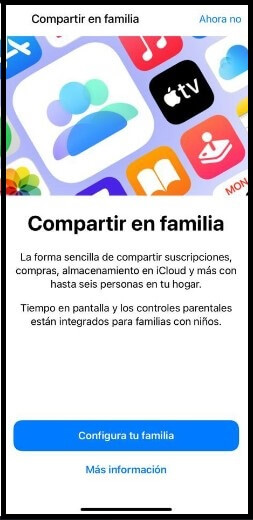 Seleccionar 'Configura tu familia' en iCloud