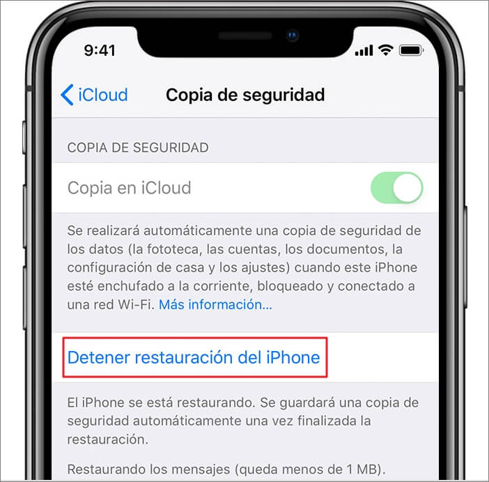 detener la restauraciÃ³n iPhone de iCloud