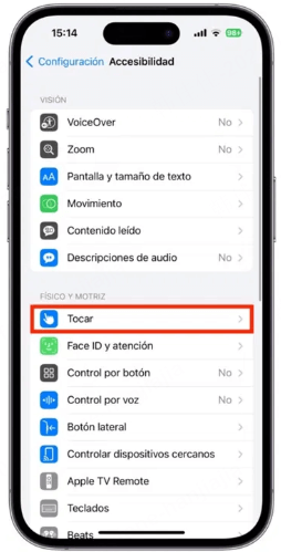 configuración de Tocar en iPhone