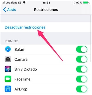 Desactivar las restricciones en iOS 14