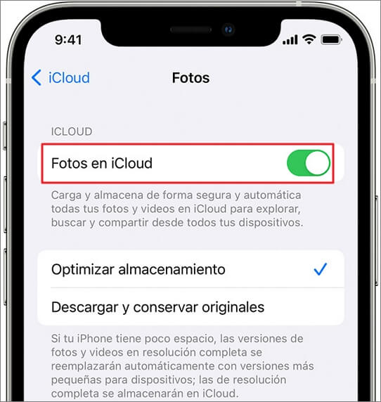 activar Fotos en iCloud de iPhone