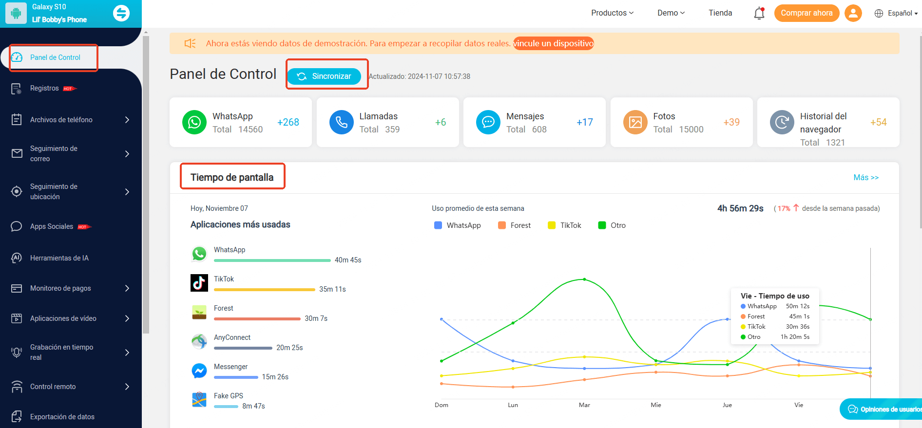 sincronizar mensajes del dispositivo