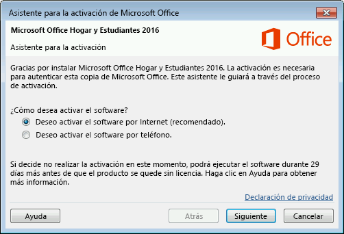 Realizar activación de Office 2016 con claves