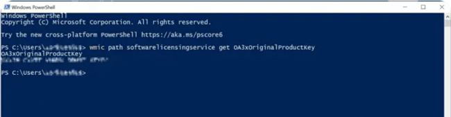 ver la clave de producto en Windows PowerShell