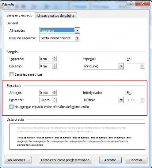 Modificar el formato del párrafo