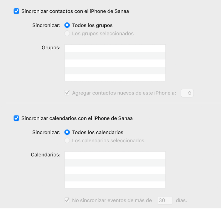 sincronizar contactos en finder de mac