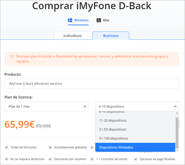 plan comercial de iMyFone D-Back
