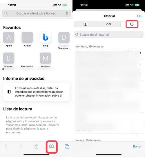 Cómo ver historial en Safari iPhone