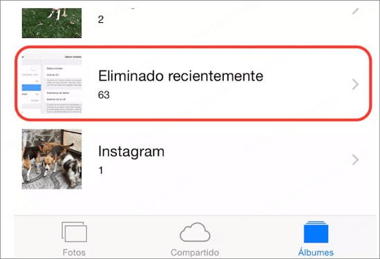 recuperar fotos borradas iPhone en Eliminado Recientemente