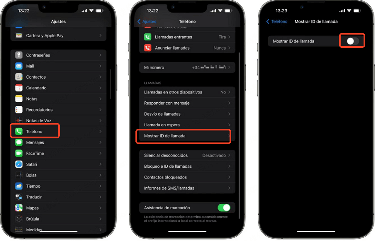 desactivar Mostrar ID de llamada en iPhone