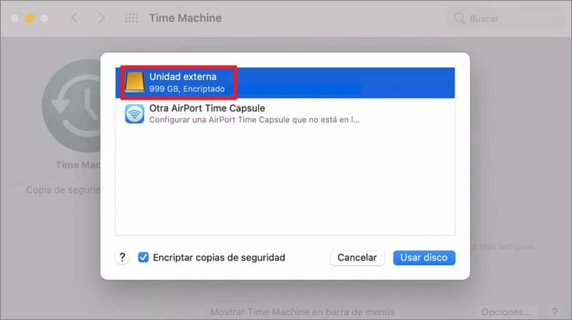 respaldar seguridad Mac en disco duro externo
