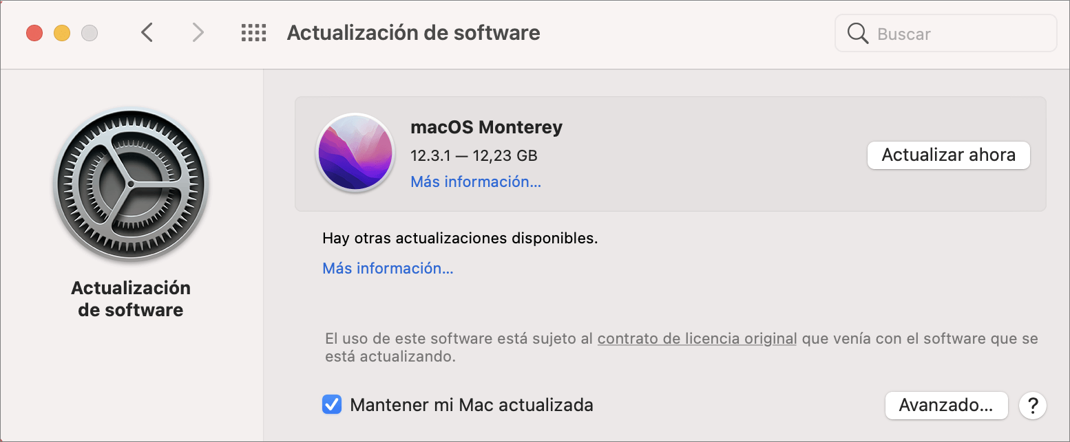 completar actualización de software en Macbook
