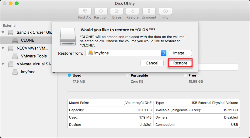 confirmar para clonar disco duro Mac utilidad discos