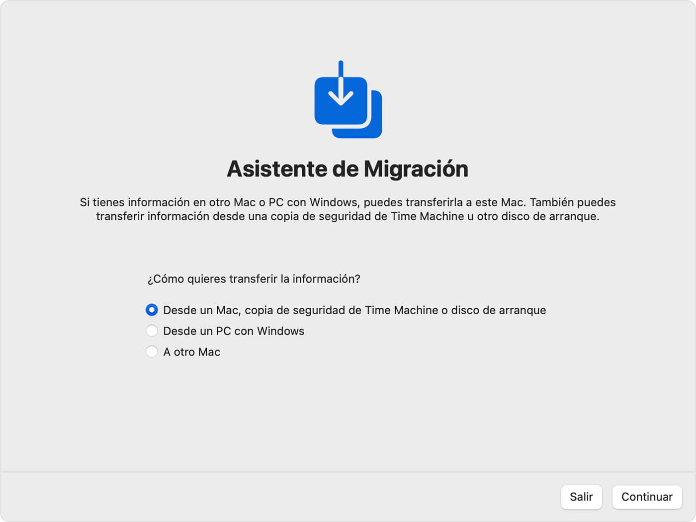 Asistente de migración Mac