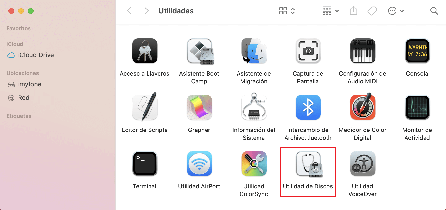 abrir utilidad de discos en Mac