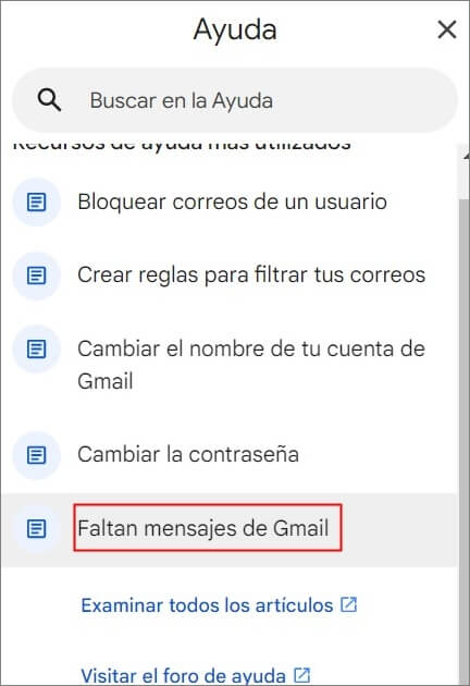 seleccionar faltan mensajes de Gmail